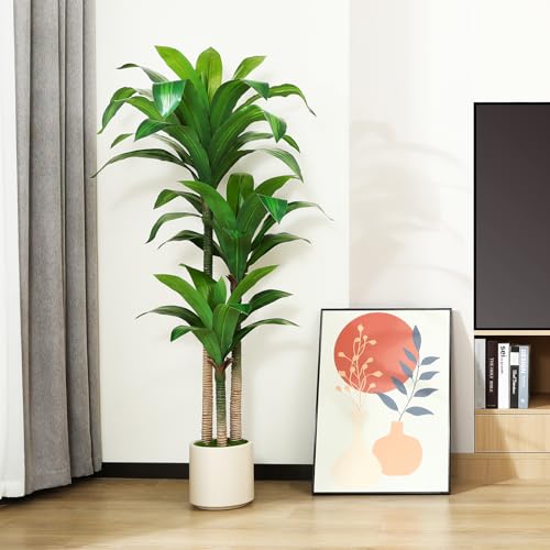 5ft Artificial Dracaena Tree with White Planter M84326