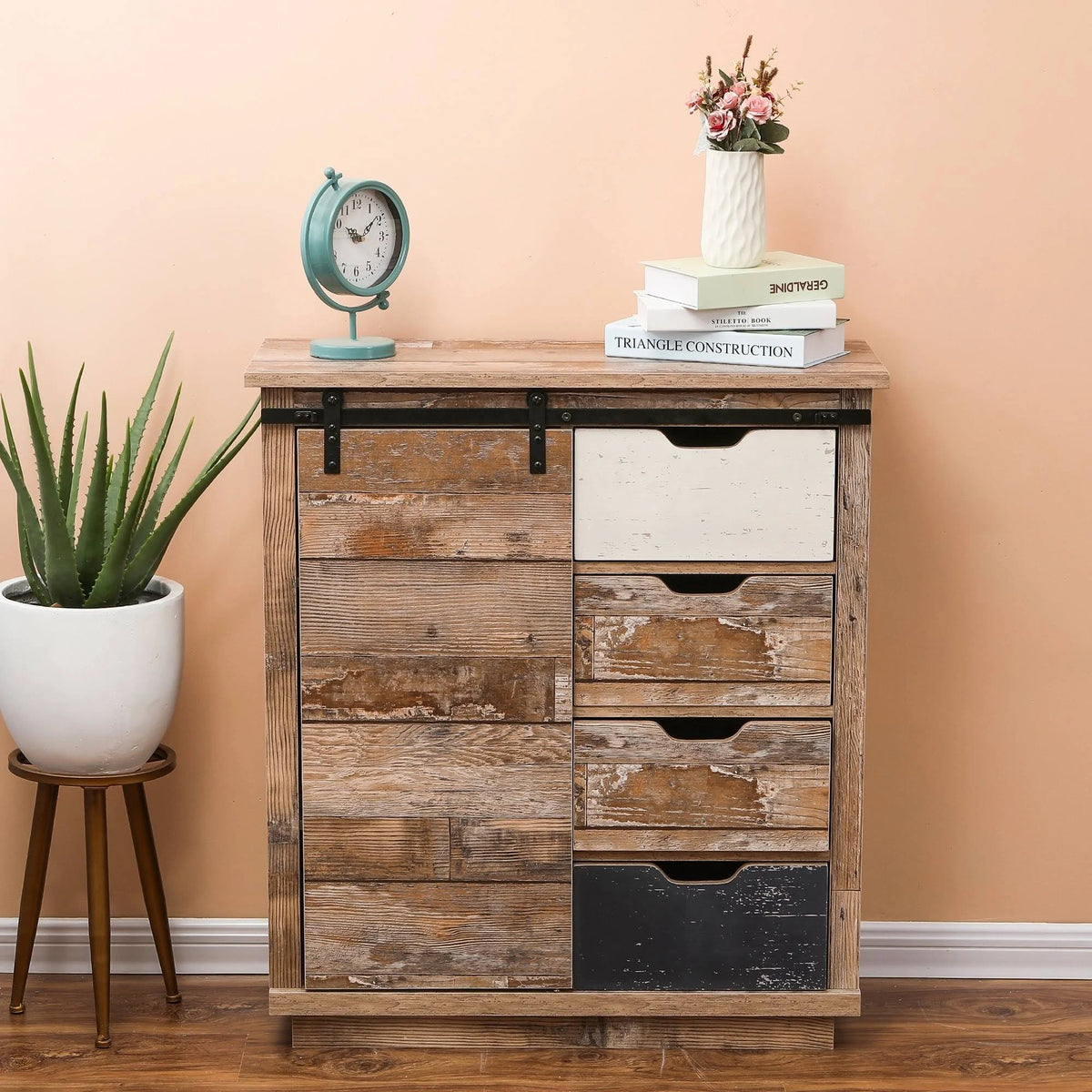 Rustic Sliding One Door Wood Cabinet H5563