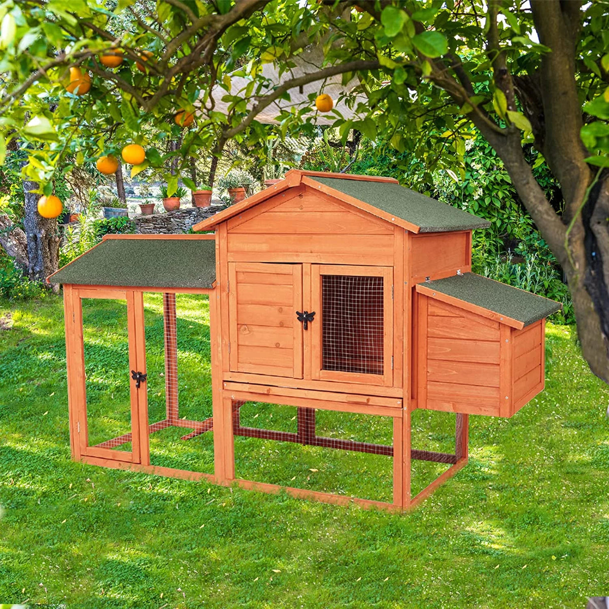65" Wooden Chicken Coop with Ramp, Nesting Box, Removable Tray & Asphalt Roof X753