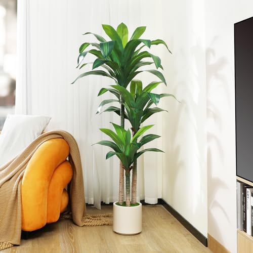 5ft Artificial Dracaena Tree with White Planter M84326