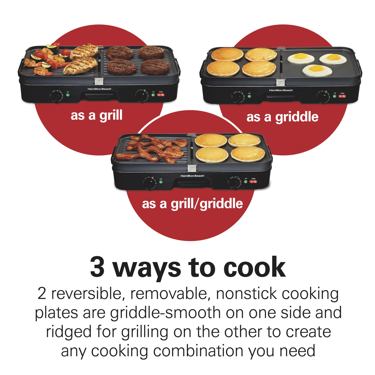 3-in-1 Electric Indoor Grill/Griddle, 180 Sq. in. Nonstick Cooking Surface, Black I825222