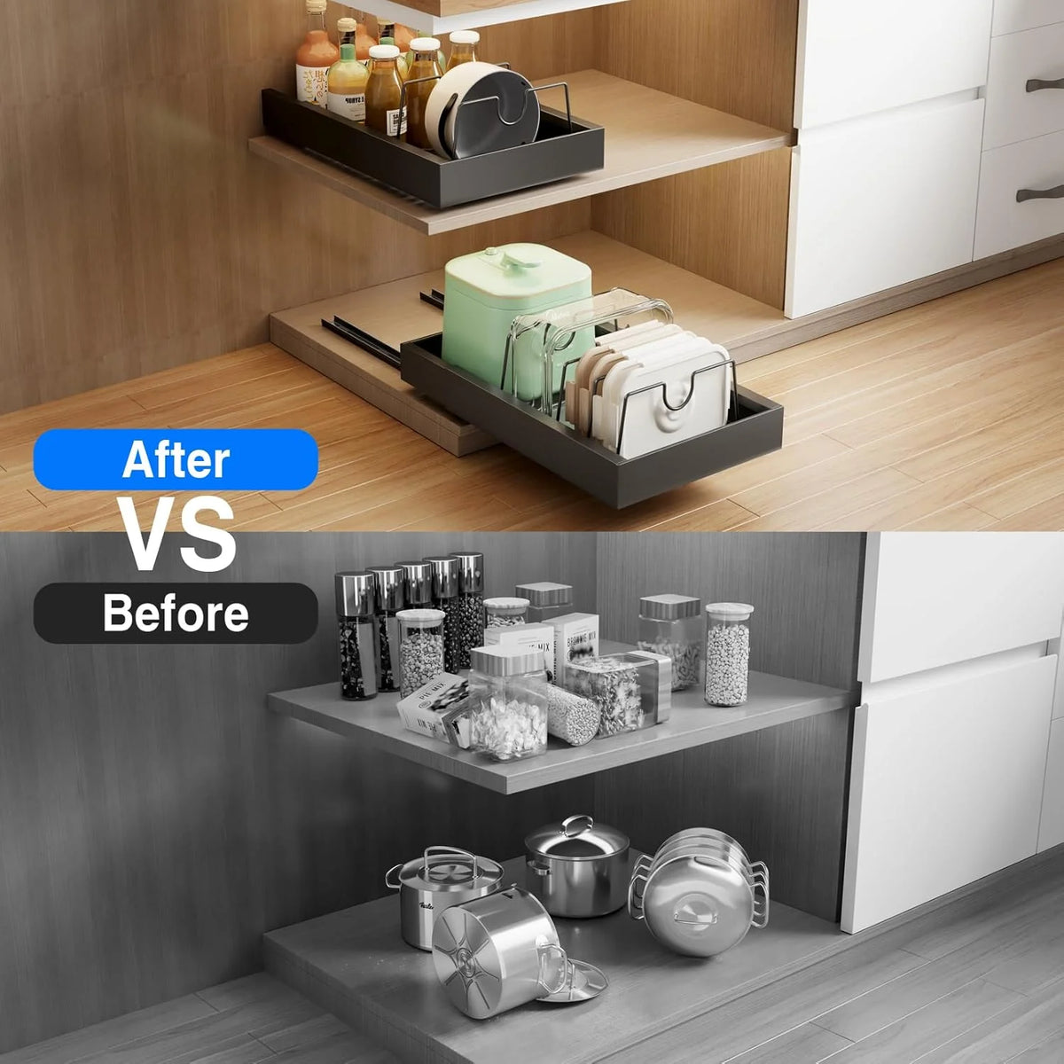 2 Pack Pull Out Cabinet Organizer, Slide Out Drawers, Heavy Duty Shelves, Black M512