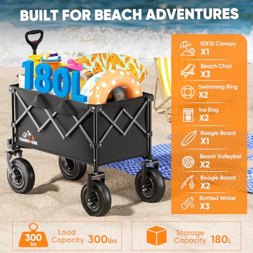 Black Heavy Duty Collapsible Utility Wagon with All-Terrain Wheels X45546