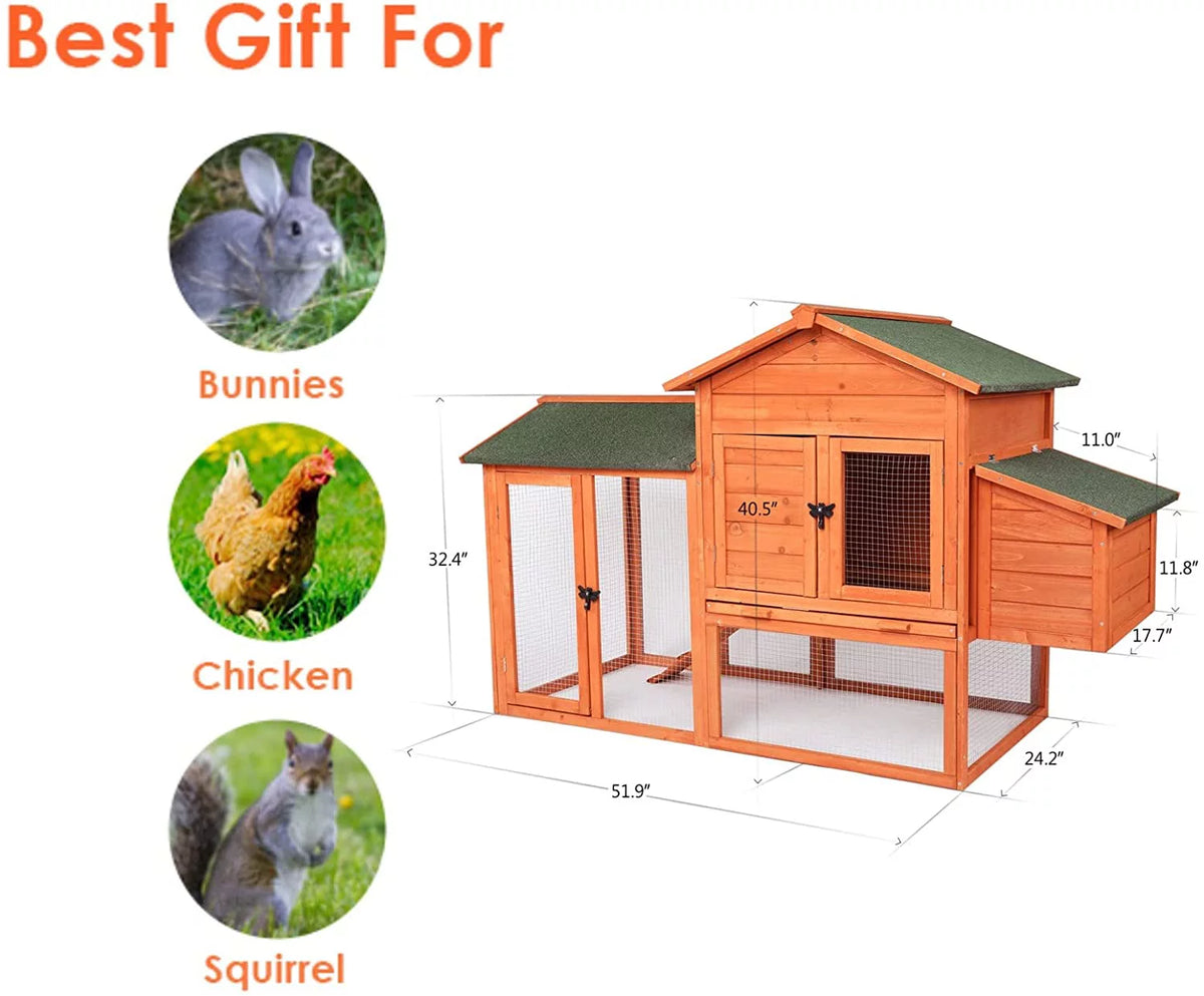 65" Wooden Chicken Coop with Ramp, Nesting Box, Removable Tray & Asphalt Roof X753