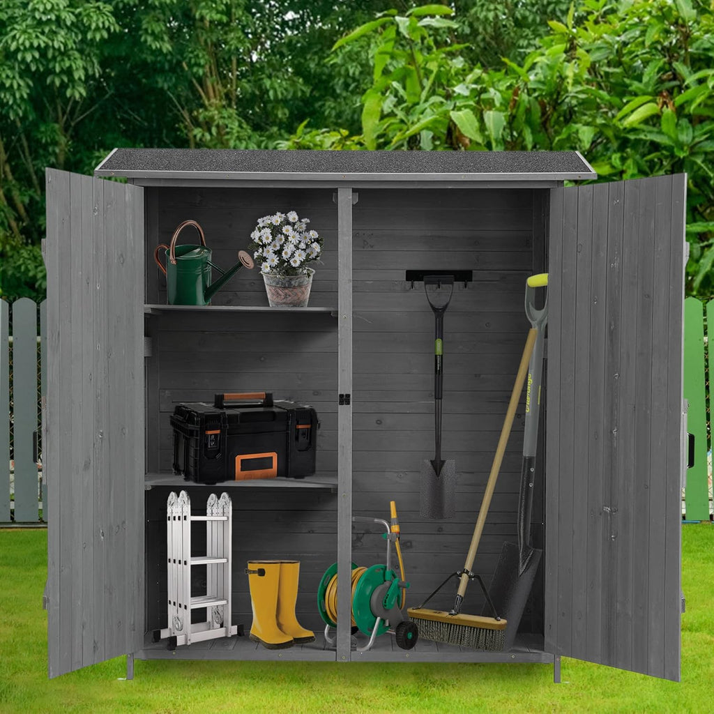 Aqua Grey Outdoor Storage Shed with 2 Lockable Doors and 2 Adjustable Shelves D546714