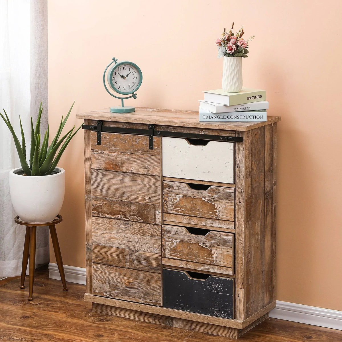 Rustic Sliding One Door Wood Cabinet H5563