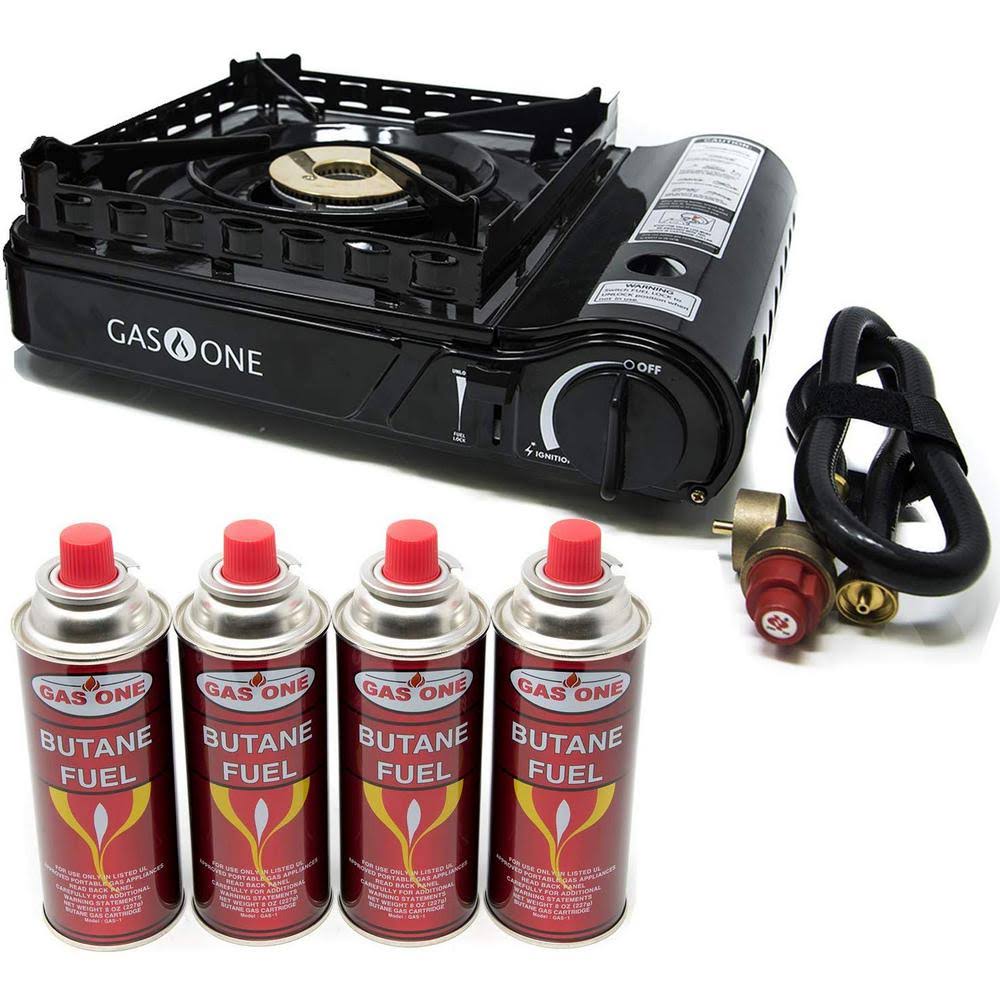 Duel Fuel Camp Stove and Butane Fuel 4-piece Bundle O60749