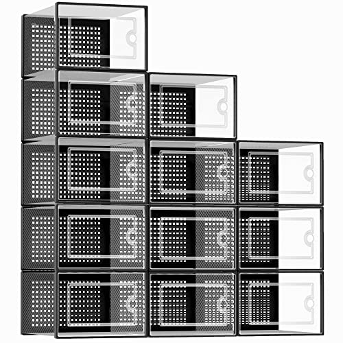 12 Pack Clear Plastic Stackable Shoe Storage Boxes B71262