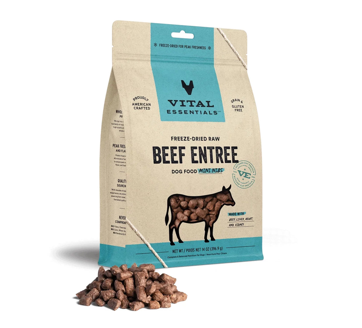 14 oz Freeze-Dried Raw Dog Food Beef Mini Nibs B207