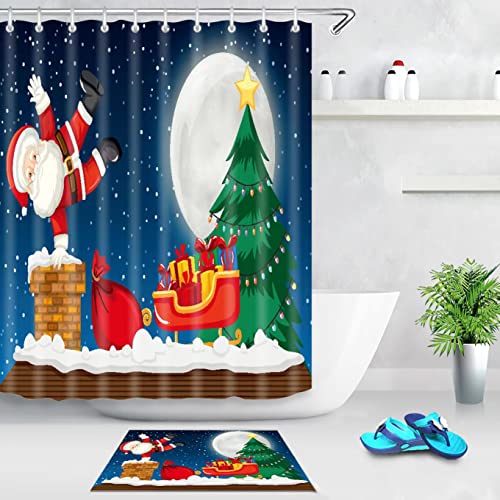 71"x71" Blue Cloth Fabric Christmas Shower Curtain D2691