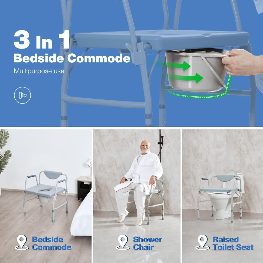 3 in 1 Bariatric Commode Chair with Extra Wide Seat U469