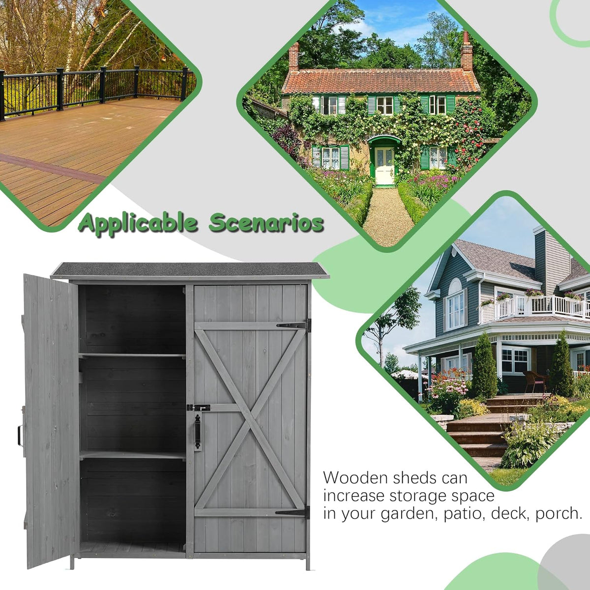 Aqua Grey Outdoor Storage Shed with 2 Lockable Doors and 2 Adjustable Shelves D546714
