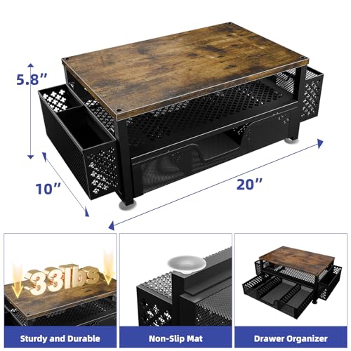 2 Tier Metal Monitor Stand with Drawer and Pen Holder, Black R11573