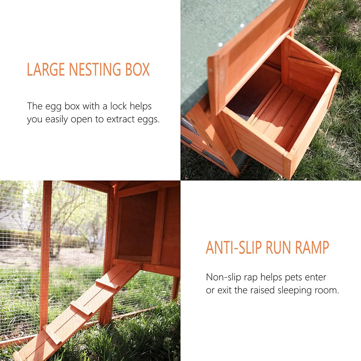 65" Wooden Chicken Coop with Ramp, Nesting Box, Removable Tray & Asphalt Roof X753