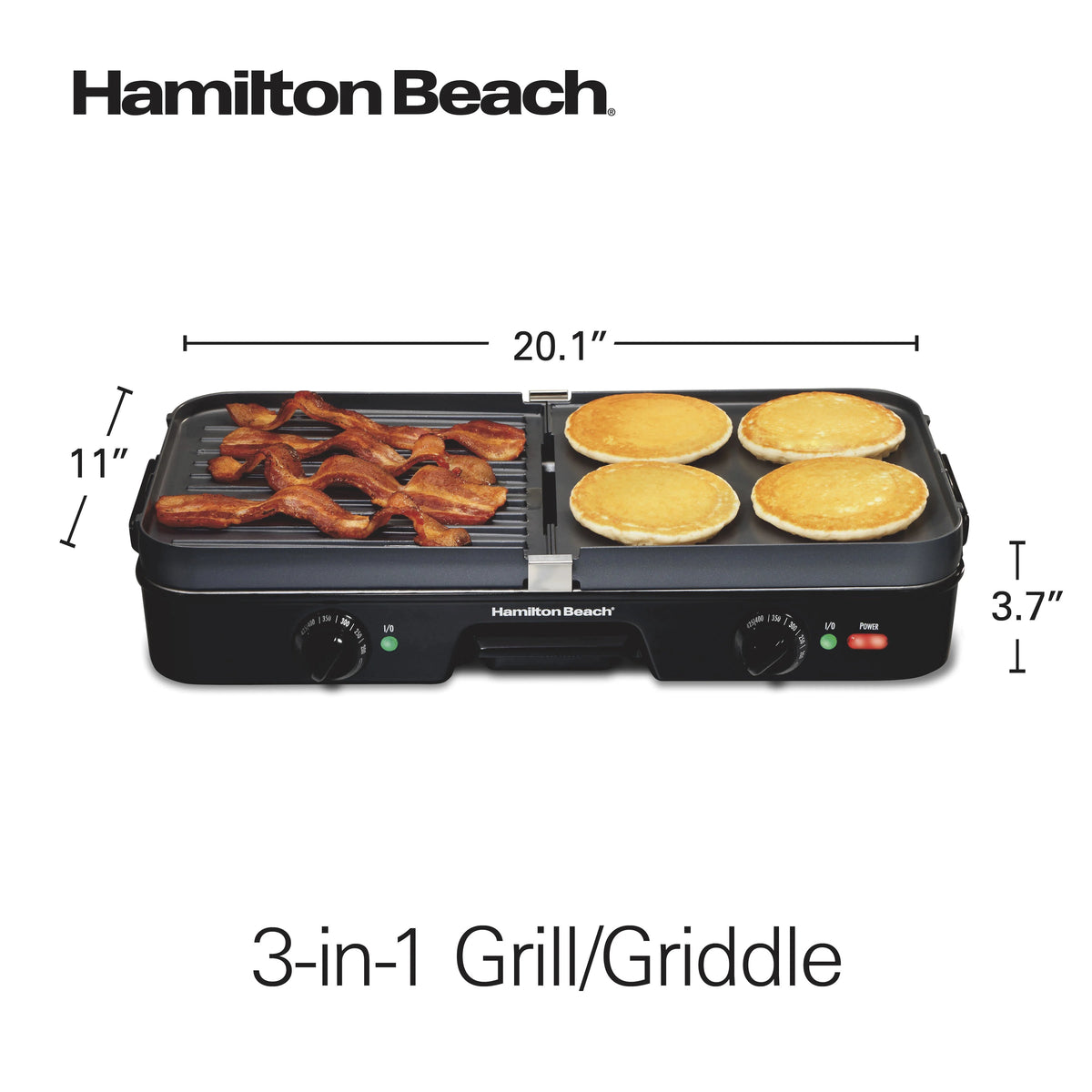 3-in-1 Electric Indoor Grill/Griddle, 180 Sq. in. Nonstick Cooking Surface, Black I825222