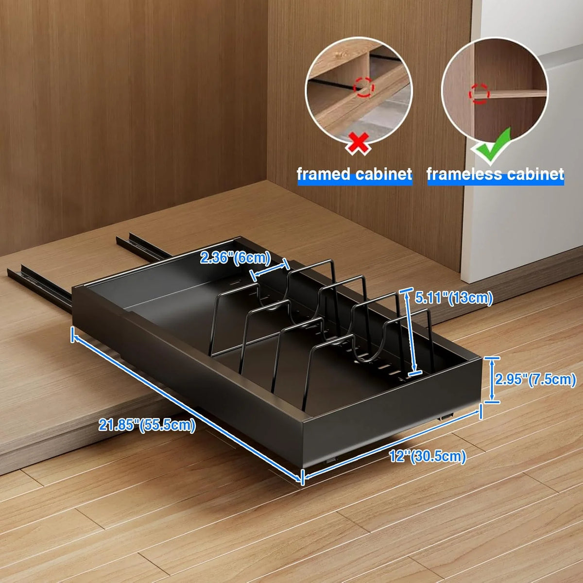 2 Pack Pull Out Cabinet Organizer, Slide Out Drawers, Heavy Duty Shelves, Black M512
