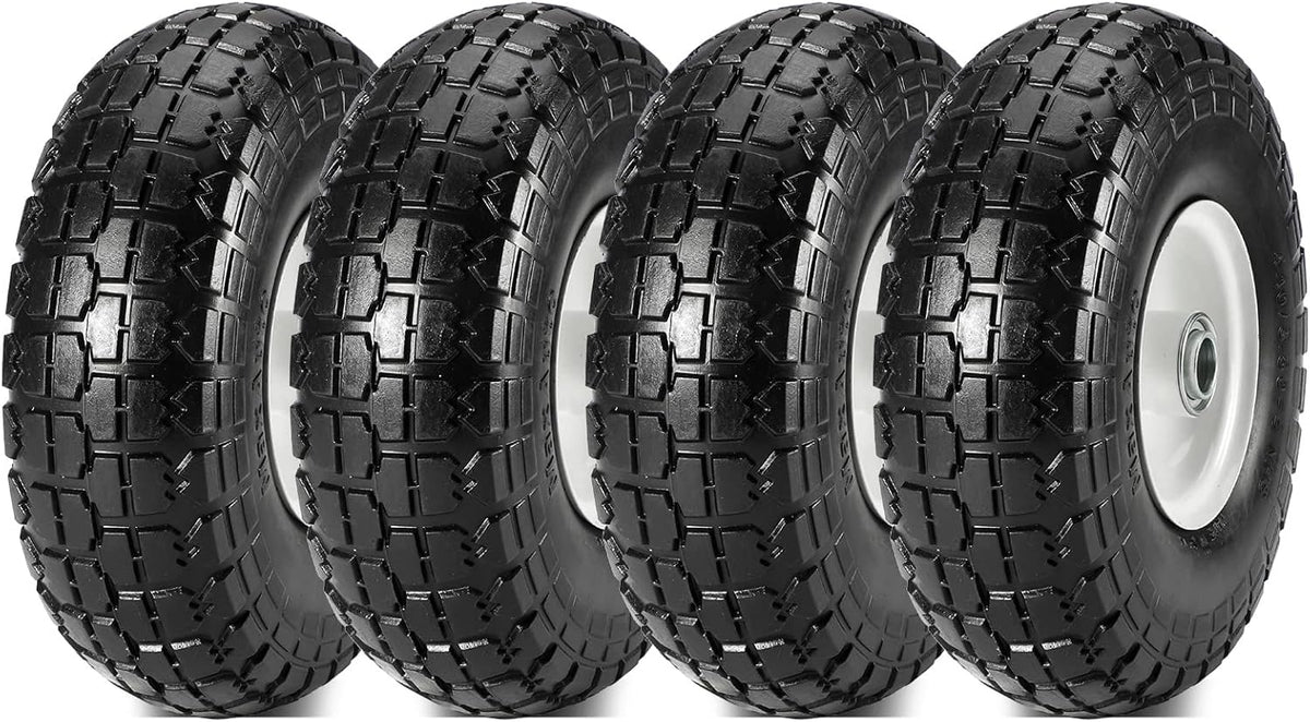 10 Flat Free Solid Rubber Tires with 3/4 Centered Bearings, 4 Pack P20339