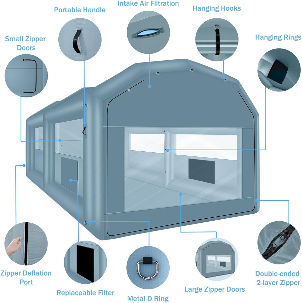 Inflatable Paint Booth 20 x 13.5 x 9.7ft Portable Spray Booth Tent with 1100W Blower W60726