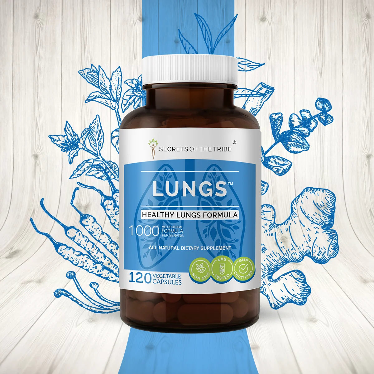 120 Capsules 500 mg Licorice Peppermint Eucalyptus Lungwort Cordyceps Ginger P1272