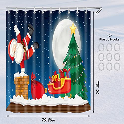 71"x71" Blue Cloth Fabric Christmas Shower Curtain D2691