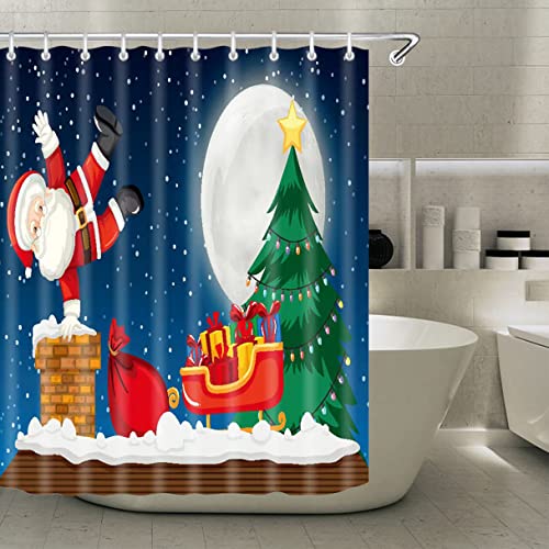 71"x71" Blue Cloth Fabric Christmas Shower Curtain D2691