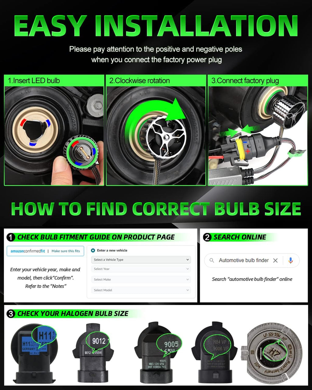 H11/H9/H8/H16 LED Headlight Bulbs, 6000K Cool White, Pack of 2 I95038