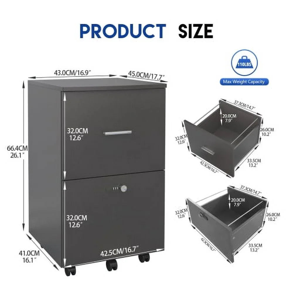 Dark Gray 2 Drawer Rolling File Cabinet H320288