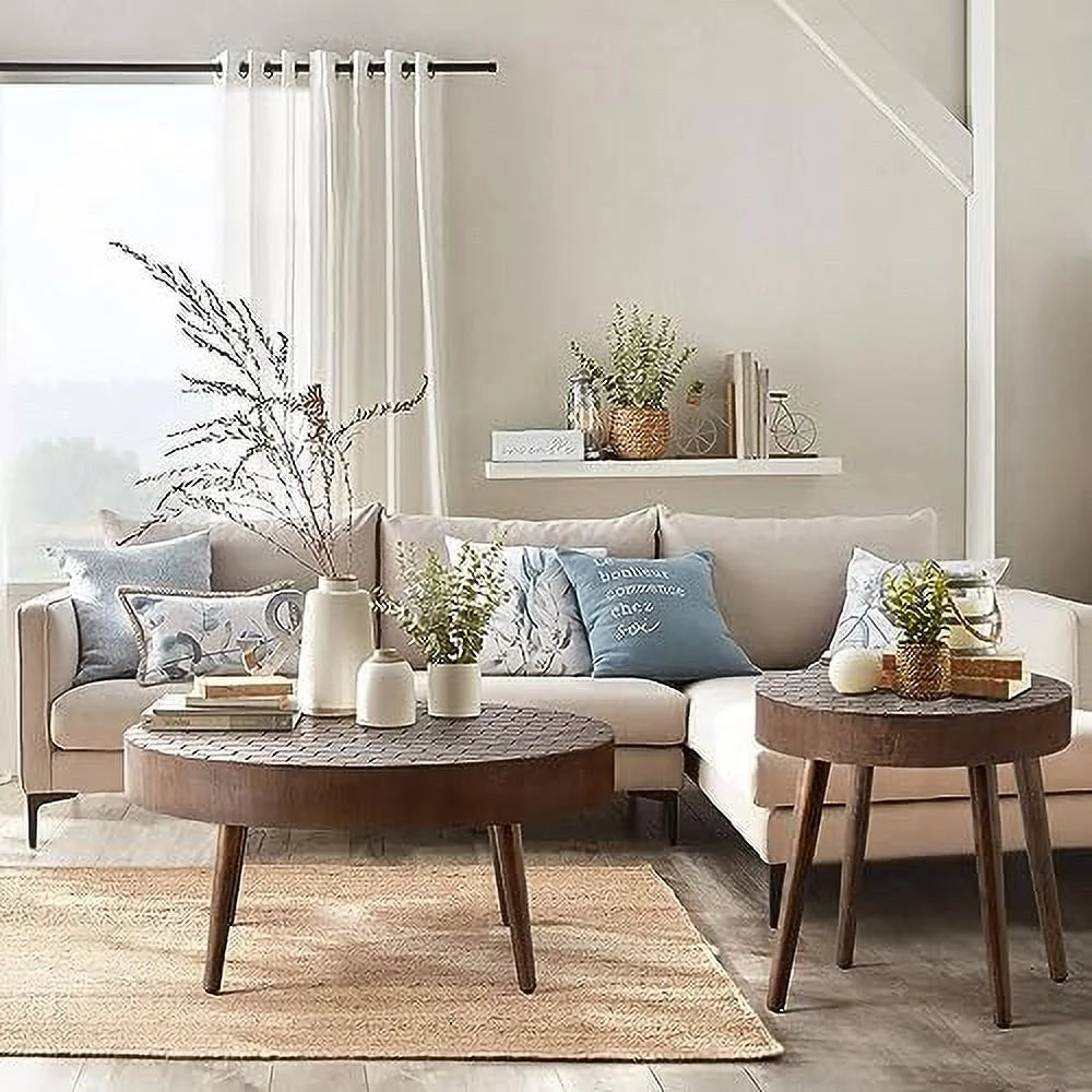 2 Piece Round Nesting Coffee Table Set Wood H526084