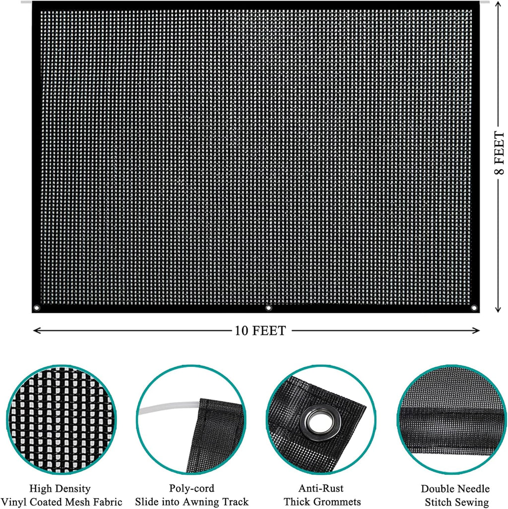 Black Mesh RV Awning Sun Shade Screen, 7' X 17' Complete Kits I775708