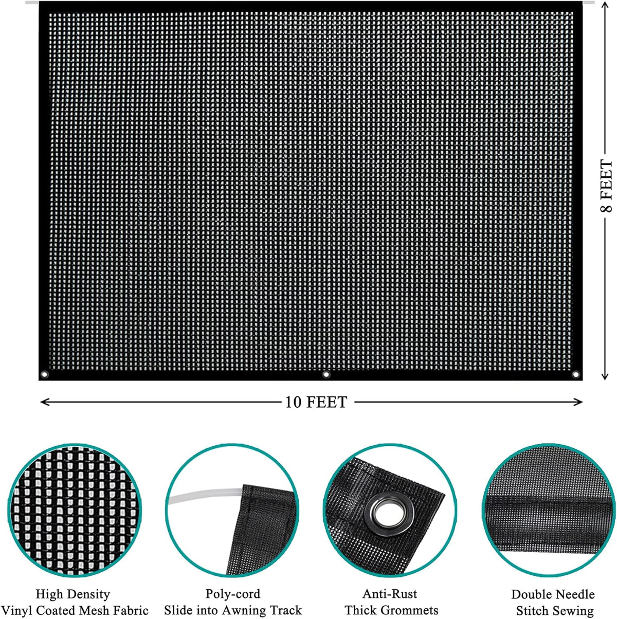Black Mesh RV Awning Sun Shade Screen, 7' X 17' Complete Kits I775708