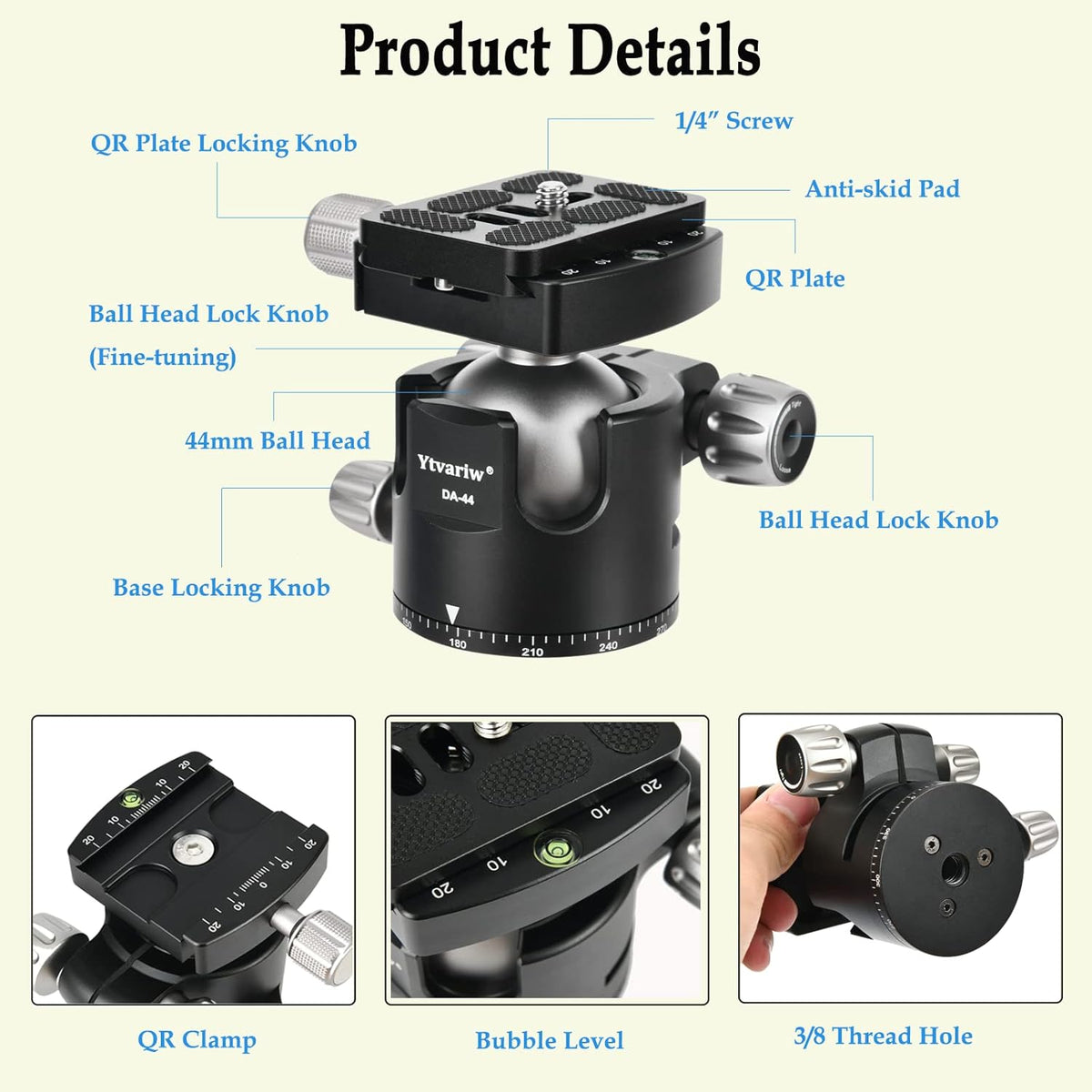 Low Profile 44mm All Metal CNC Ball Head with 1/4 Quick Release Plate, Pack of 2 N841