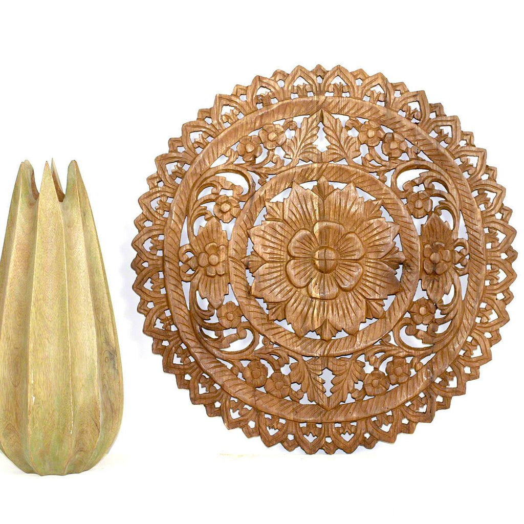 Brown Round Lotus Panel Wall Decor Y266