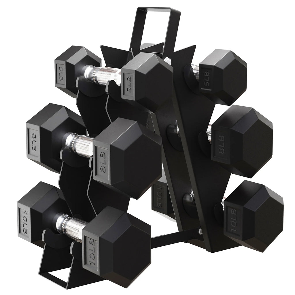 5, 8, and 10 Pound Dumbbell Pairs with Metal Rack C23594