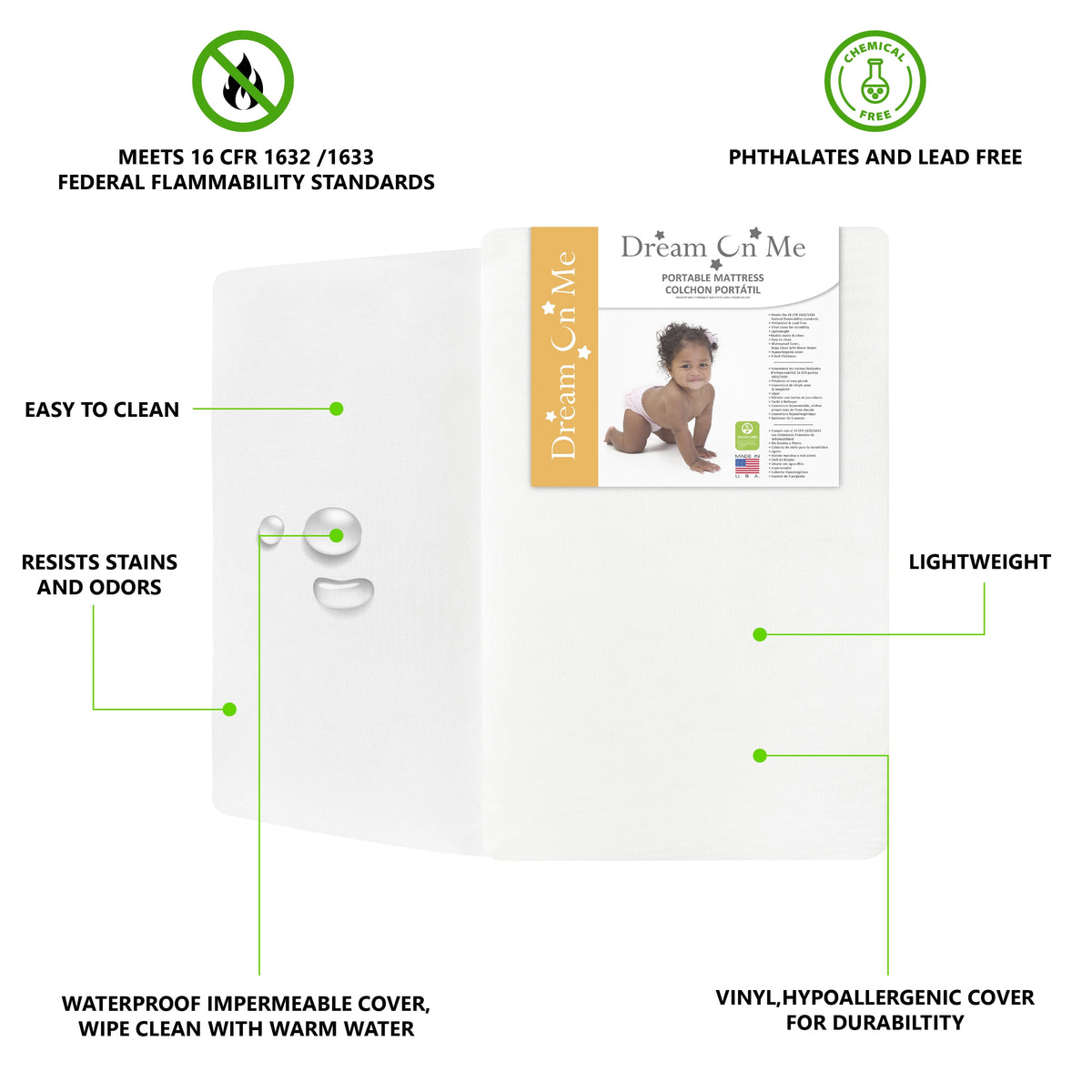 2-In-1 Breathable Foam Two-Sided Mini Crib Mattress H37839