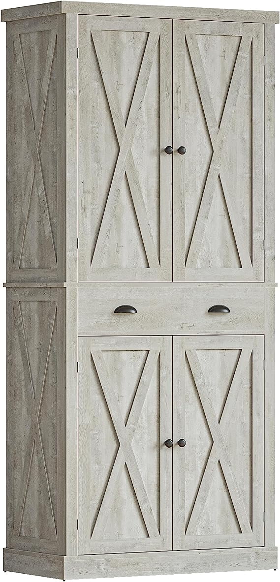 72" Storage Cabinet with Drawer, 4 Adjustable Shelves, Barn Doors S6973