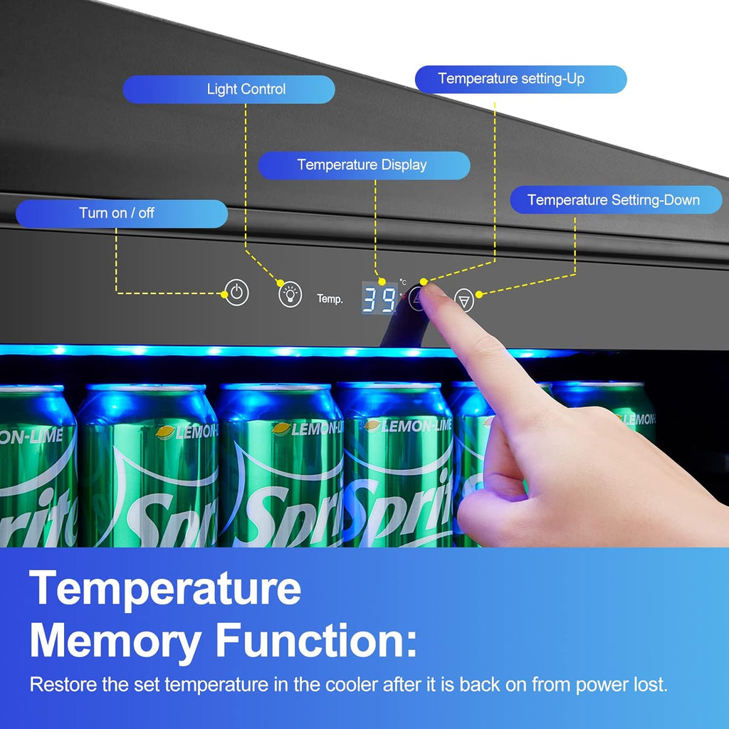 24'' 140 can Stainless Steel Beverage Refrigerator with Reversible Double-Layer Tempered Glass Door W509502