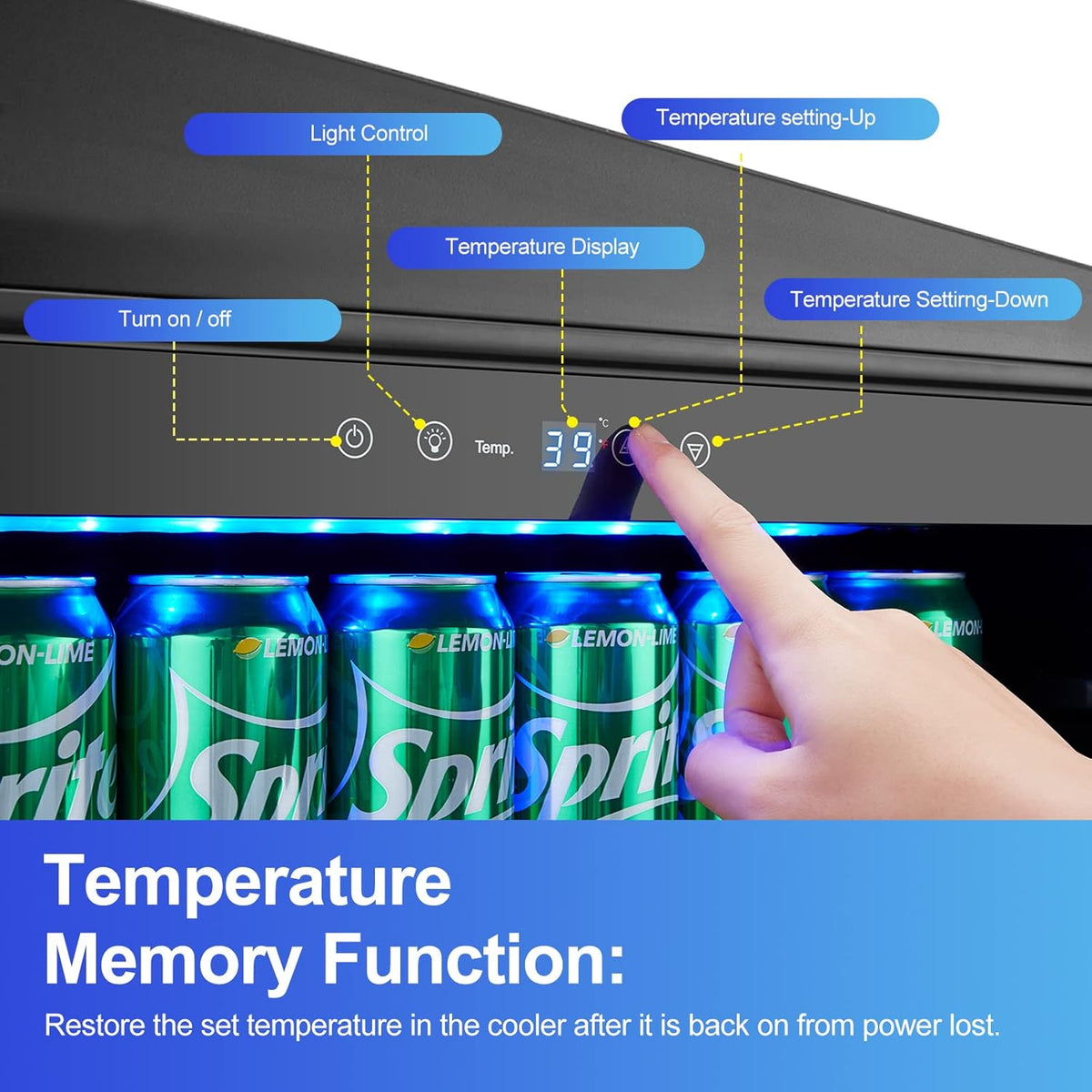 24'' 140 can Stainless Steel Beverage Refrigerator with Reversible Double-Layer Tempered Glass Door W509502