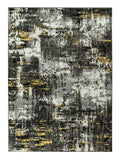 Black Yellow Gray White Distressed Geometric Abstract Rug Y10069