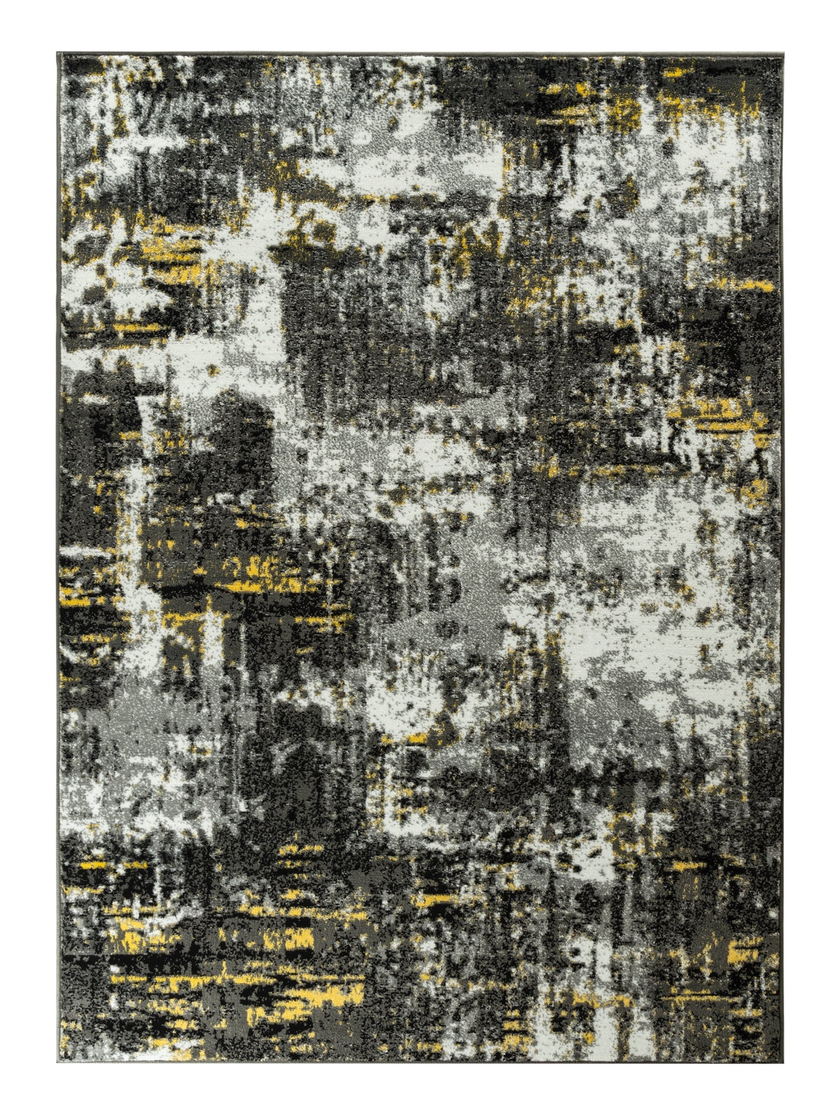 Black Yellow Gray White Distressed Geometric Abstract Rug Y10069