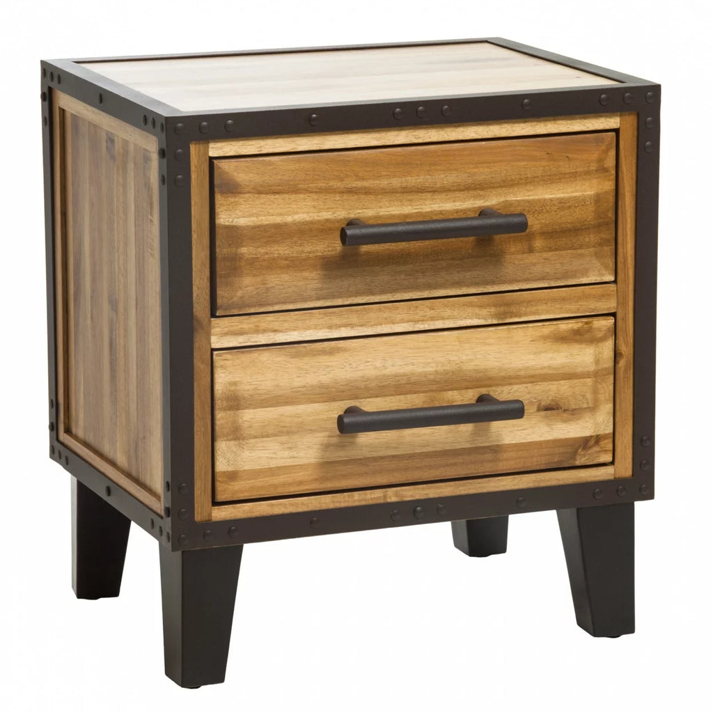 Natural Solid Wood Two Drawer Nightstand U30943