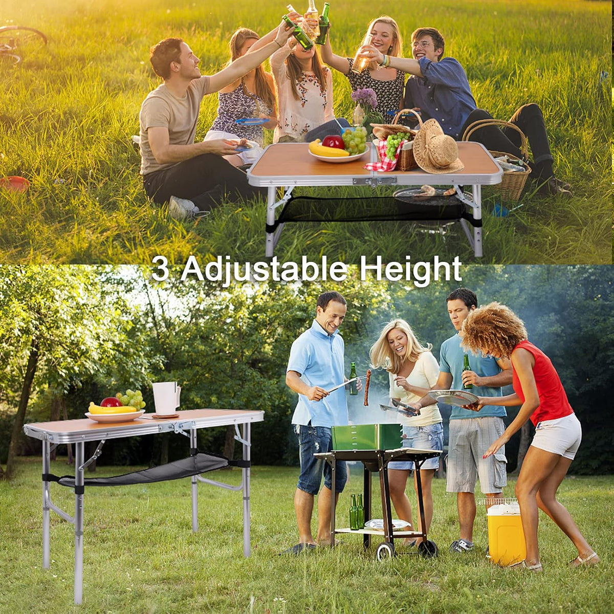 Folding Camping Table with Storage, Adjustable Height, Lightweight, 31.5x15.7 Z655169