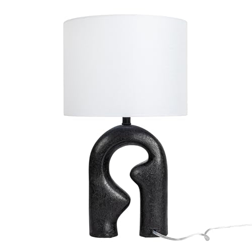 Modern Abstract Table Lamp with Drum Shade, Black and White Q399