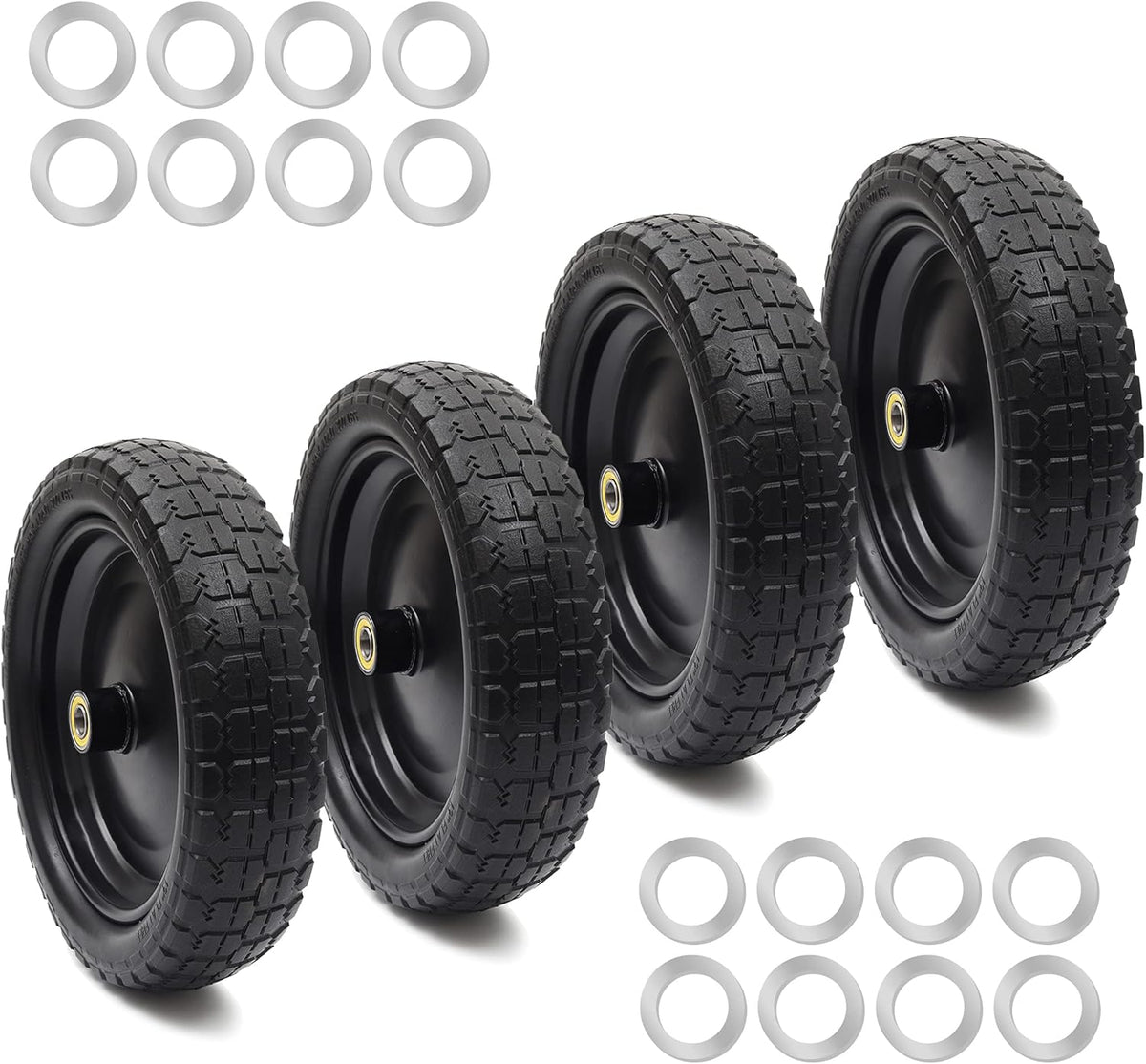 (2-Pack) 13" Solid Polyurethane Flat-Free Tire and Wheel Assemblies with 2.1" Hub R95039