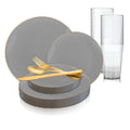 20 Settings Gray Gold Round Disposable Plastic Wedding Value Set I800