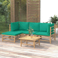 5 Piece Patio Set with Green Cushions Bamboo W664064