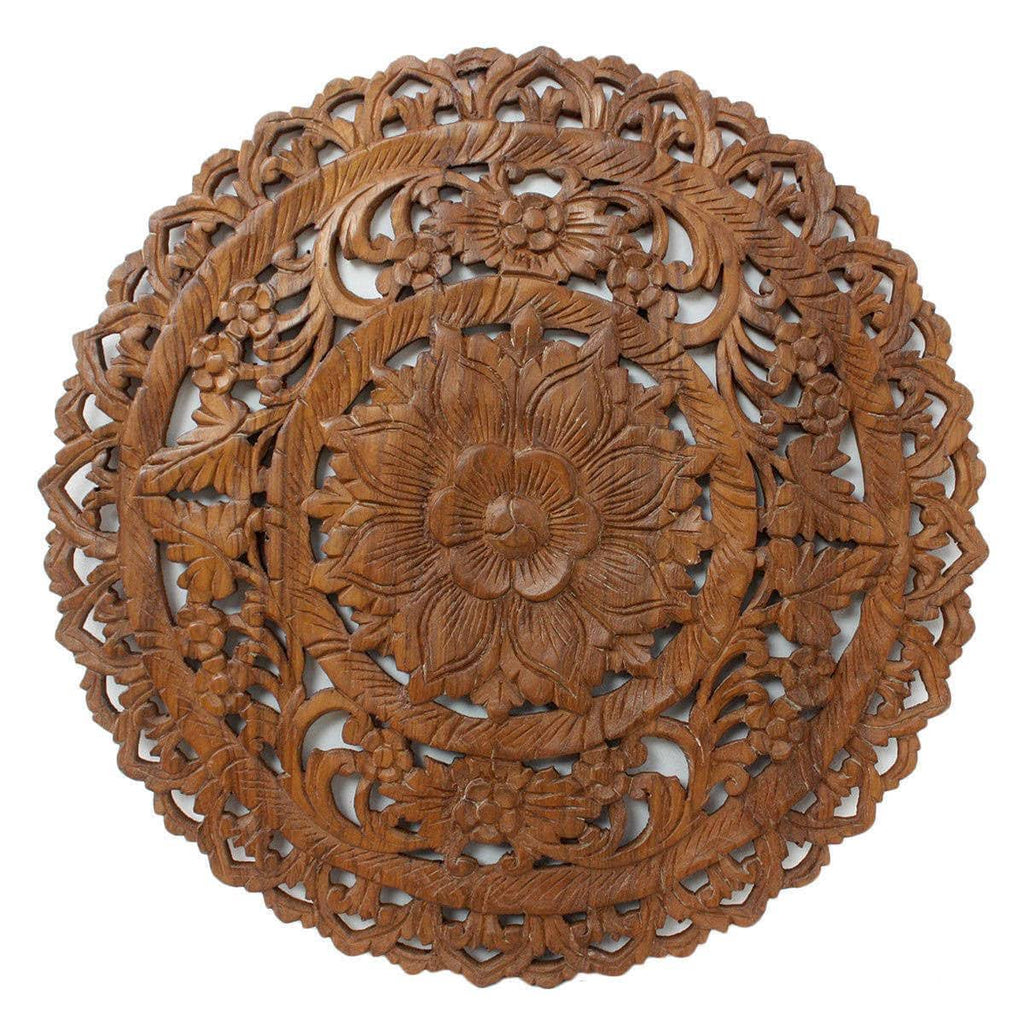 Brown Round Lotus Panel Wall Decor Y266