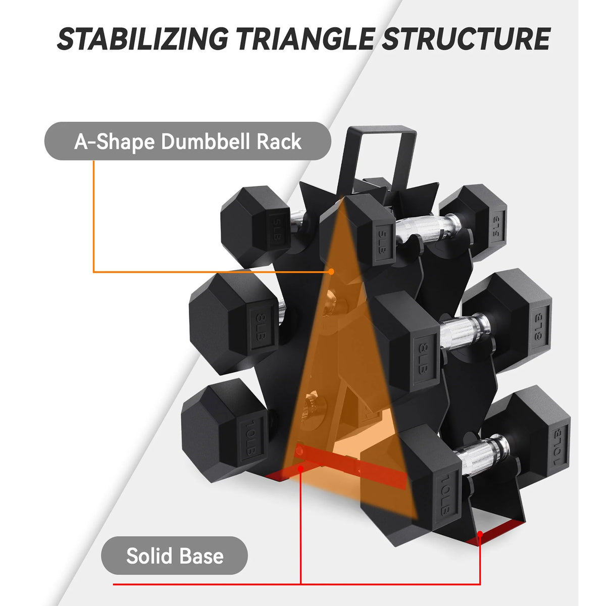 5, 8, and 10 Pound Dumbbell Pairs with Metal Rack C23594