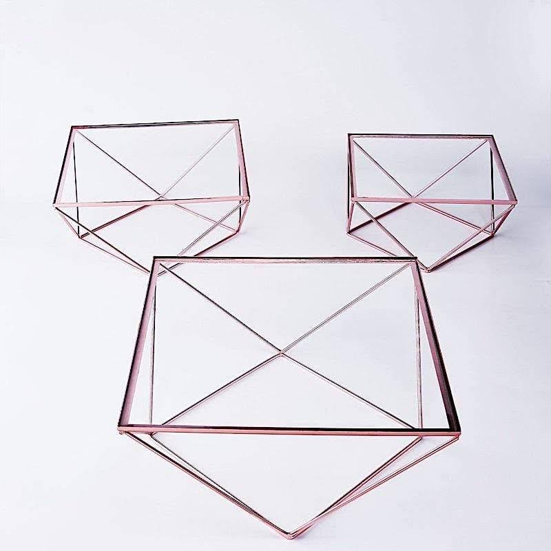 3 Rose Gold Metal Glass Geometric Cake Stands X8831
