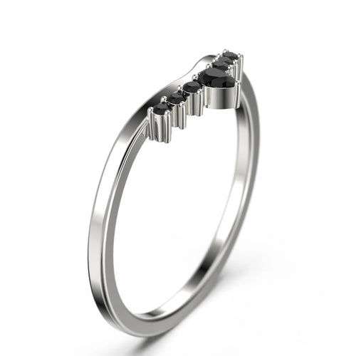 0.12ct Black Diamond Moissanite Ring 10k White Gold Wedding Band P493555