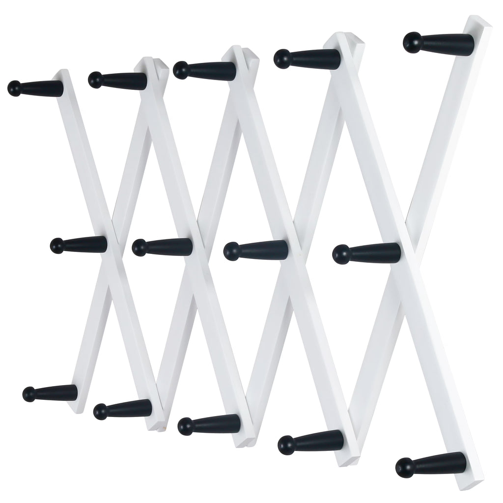 White 14 Pegs Wooden Expandable Coat Rack W74339